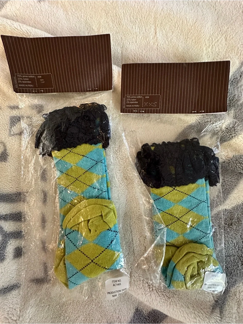 Matilda Jane Blue and Lime Argyle Ruffle Socks